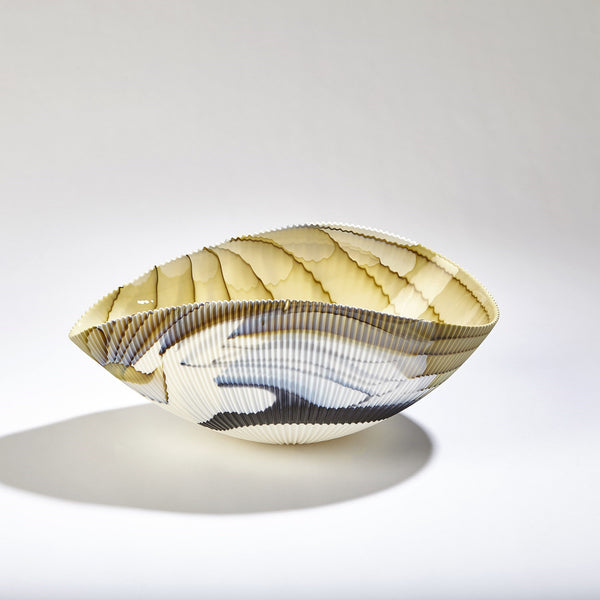 Safavieh Pleated Bowl-Amber/Blue Filigree-Med | Global Views - 3.31571