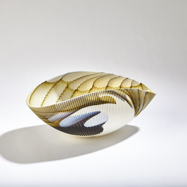 safavieh Pleated Bowl-Amber/Blue Filigree-Med | Global Views - 3.31571
