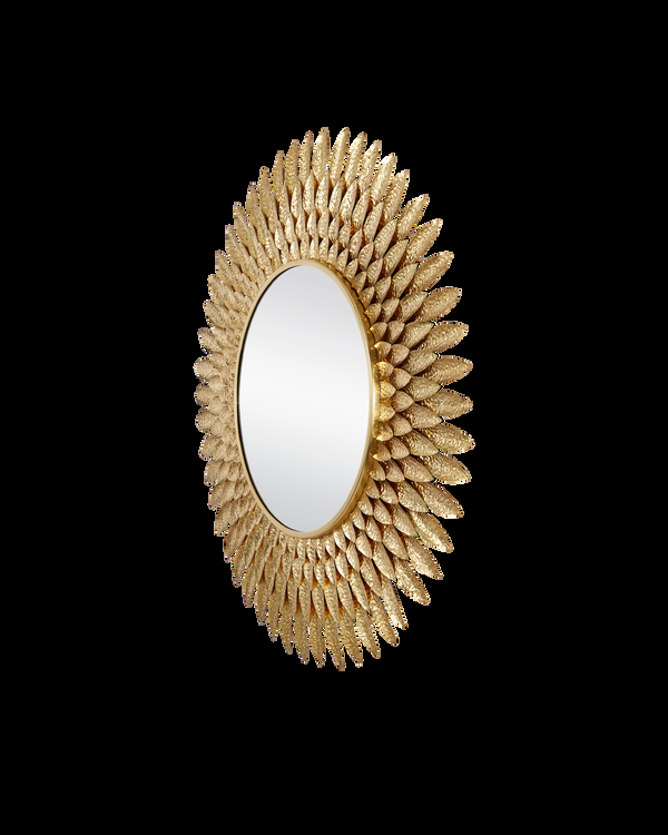 Safavieh Plume Round Mirror - Gold | Currey & Co - 1000-0160