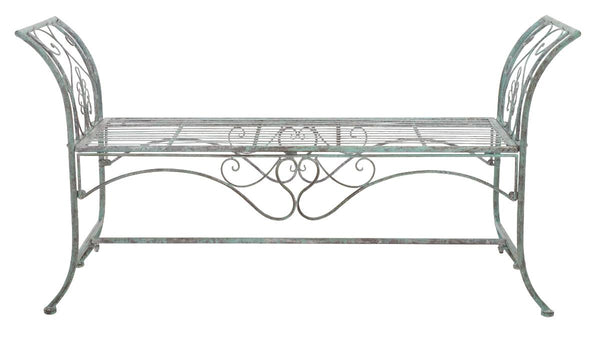 safavieh Safavieh Adina Wrought Iron 51.25 Inch W Outdoor Garden Bench - Antique Green
