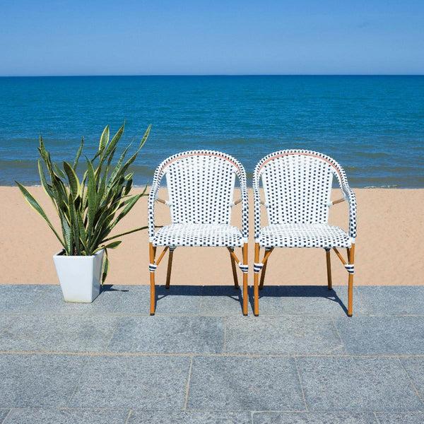 safavieh Safavieh California Armchair - White / Navy (Set of 2)