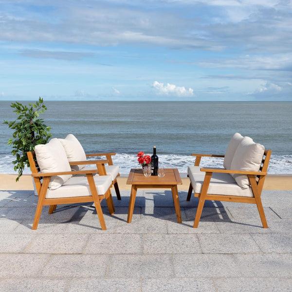 safavieh Safavieh Castalia 4 Piece Outdoor Living Set - Natural / Light Grey