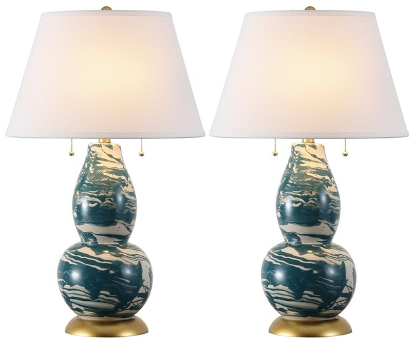 safavieh Safavieh Color Swirls 28 Inch H Glass Table Lamp-Light Blue/White (Set of 2)