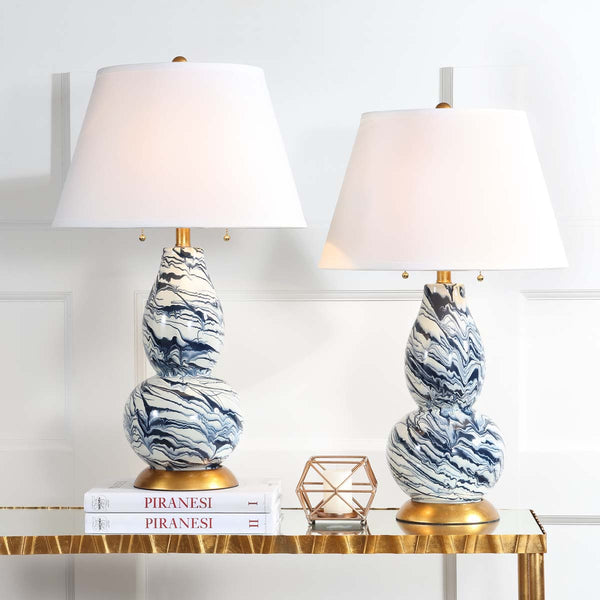 Safavieh Safavieh Color Swirls 28 Inch H Glass Table Lamp-Navy/White (Set Of 2)