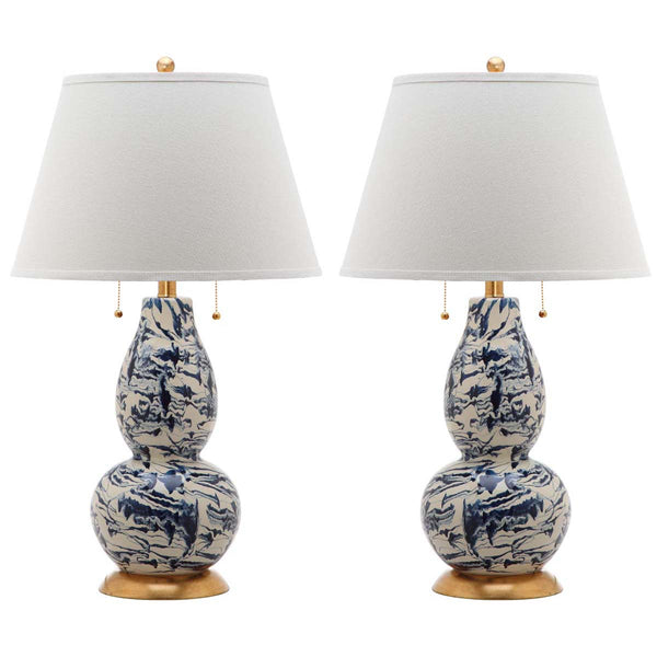 safavieh Safavieh Color Swirls 28 Inch H Glass Table Lamp-Navy/White (Set of 2)
