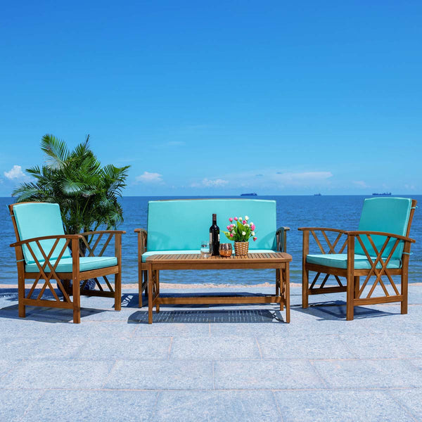 Safavieh Safavieh Fontana 4 Piece Outdoor Set - Natural / Aqua