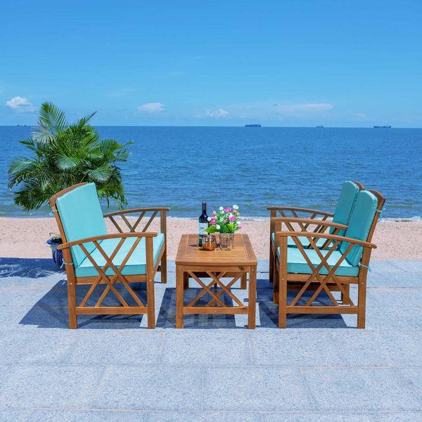 Safavieh Safavieh Fontana 4 Piece Outdoor Set - Natural / Aqua