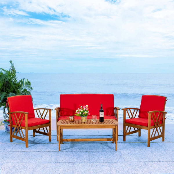 Safavieh Safavieh Fontana 4 Piece Outdoor Set - Natural / Red