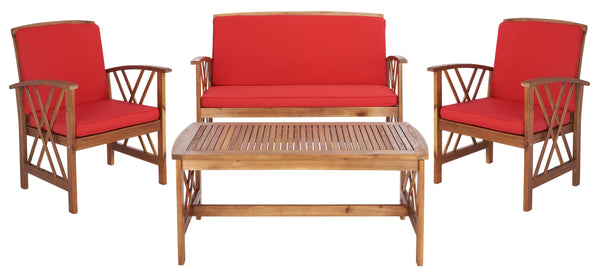 safavieh Safavieh Fontana 4 Piece Outdoor Set - Natural / Red