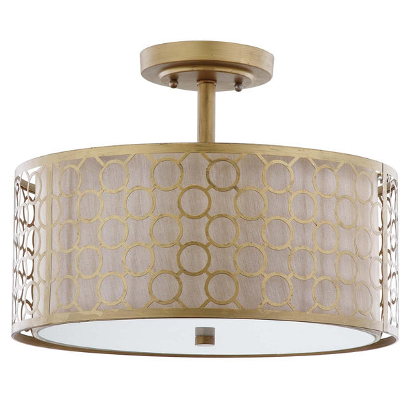 safavieh Safavieh Giotta Circle Trellis 3 Light Antique Gold 16 Inch Dia Semi Flush-Antique Gold
