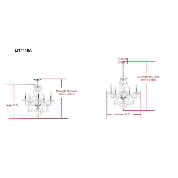 Safavieh Safavieh Jingle 5 Light Chrome 22.5 Inch Dia Adjustable Chandelier-Chrome/Clear