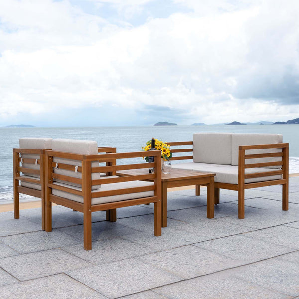 Safavieh Safavieh Kinnell 4 Piece Outdoor Living Set - Natural / Light Grey