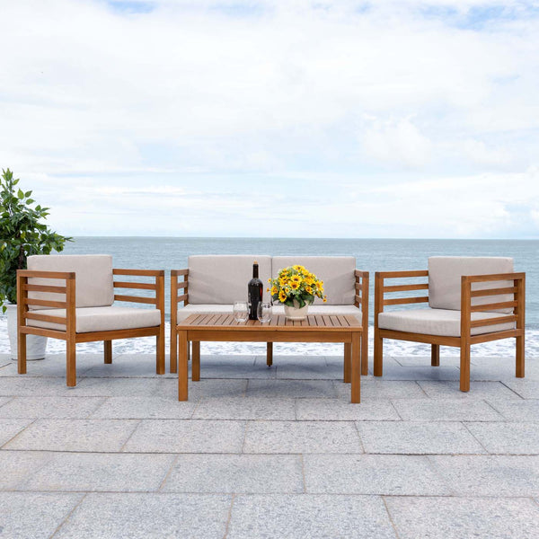 safavieh Safavieh Kinnell 4 Piece Outdoor Living Set - Natural / Light Grey