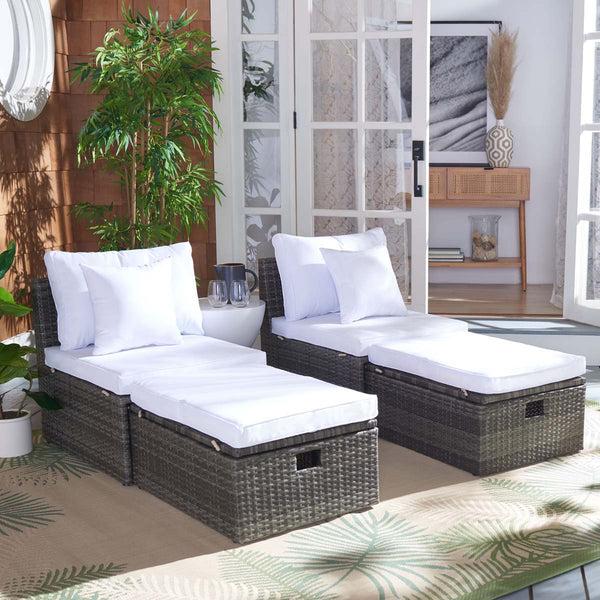Safavieh Safavieh Pramla Outdoor Settee With Ottoman- Grey Brown / White (Set Of 2)