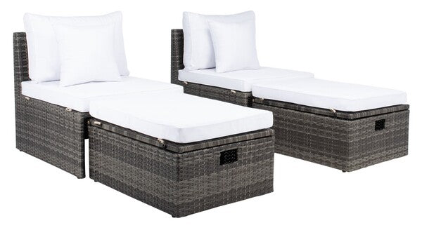 safavieh Safavieh Pramla Outdoor Settee With Ottoman- Grey Brown / White (Set of 2)