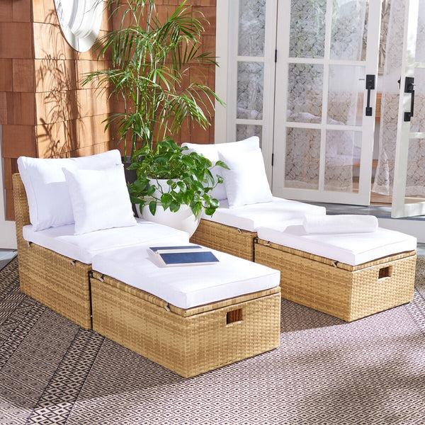 Safavieh Safavieh Pramla Outdoor Settee With Ottoman - Natural / White (Set Of 2)