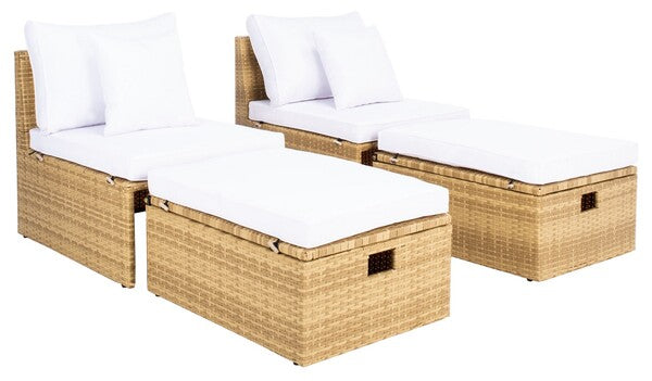 safavieh Safavieh Pramla Outdoor Settee With Ottoman - Natural / White (Set of 2)