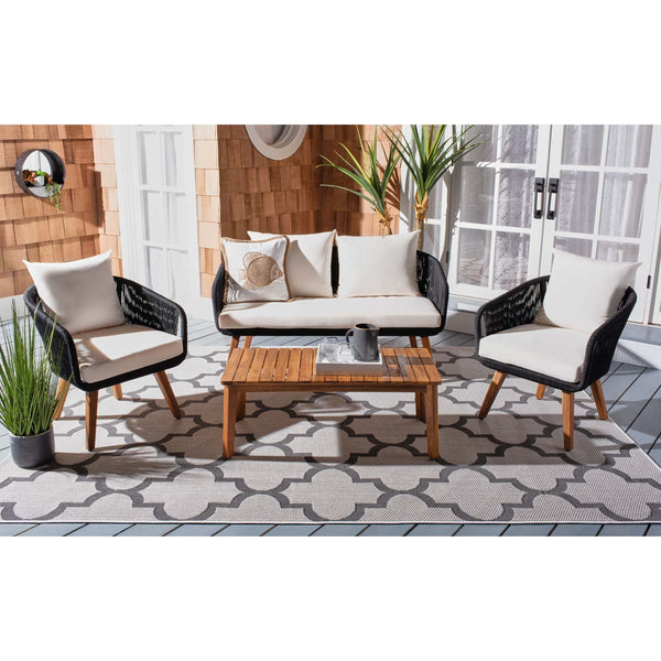 Safavieh Safavieh Prester 4Pc Living Set - Black Rope/Beige Cushion/Natural Legs