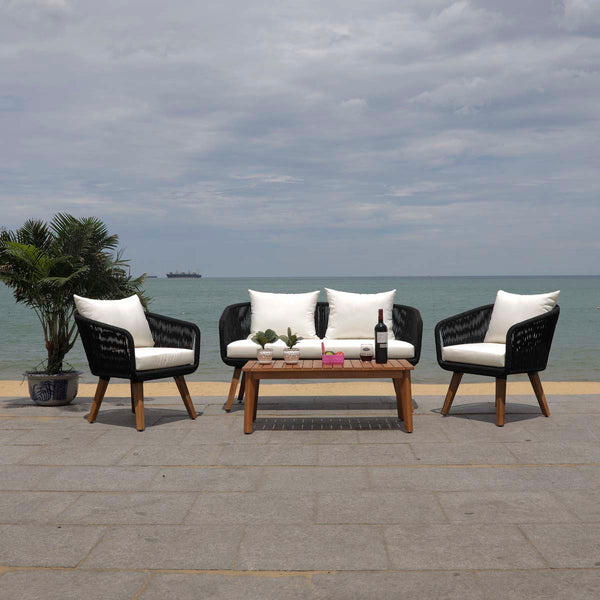 Safavieh Safavieh Prester 4Pc Living Set - Black Rope/Beige Cushion/Natural Legs