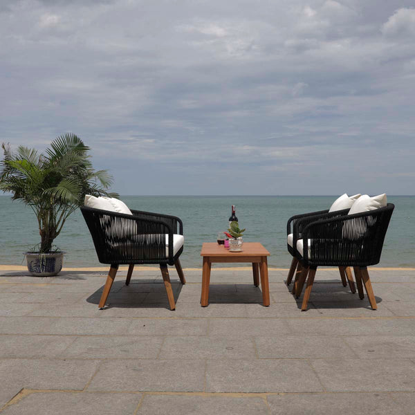 Safavieh Safavieh Prester 4Pc Living Set - Black Rope/Beige Cushion/Natural Legs