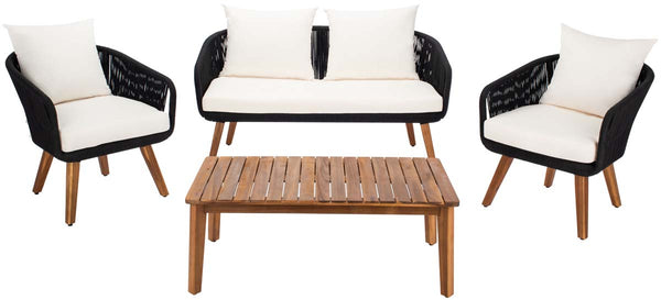 safavieh Safavieh Prester 4Pc Living Set - Black Rope/Beige Cushion/Natural Legs