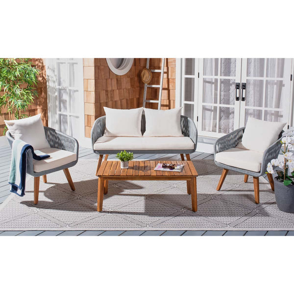 Safavieh Safavieh Prester 4Pc Living Set - Grey Rope/Beige Cushion/Natural Legs