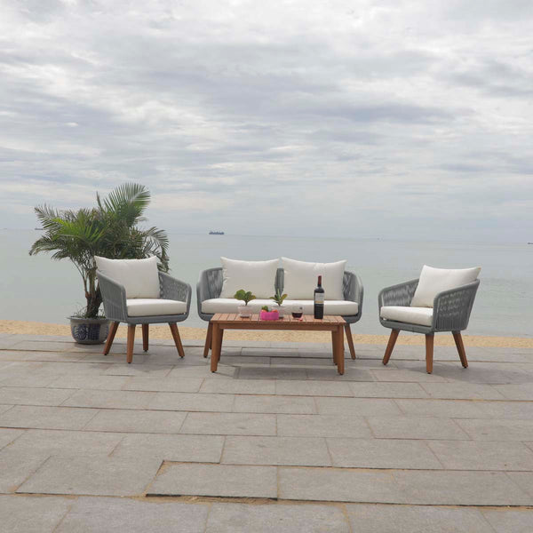 Safavieh Safavieh Prester 4Pc Living Set - Grey Rope/Beige Cushion/Natural Legs