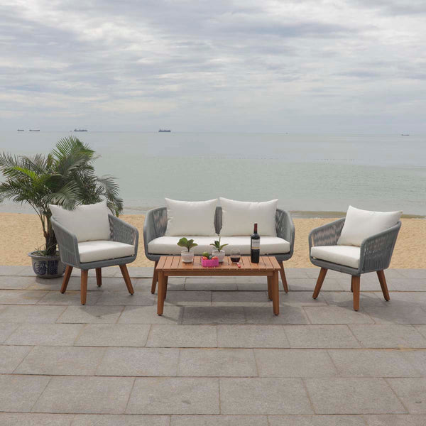 Safavieh Safavieh Prester 4Pc Living Set - Grey Rope/Beige Cushion/Natural Legs