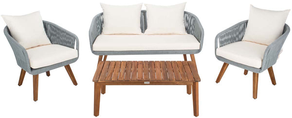 safavieh Safavieh Prester 4Pc Living Set - Grey Rope/Beige Cushion/Natural Legs