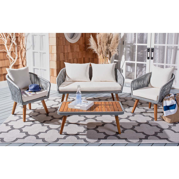 Safavieh Safavieh Ransin 4Pc Living Set - Grey Rope/ Beige Cushion/Natural Legs