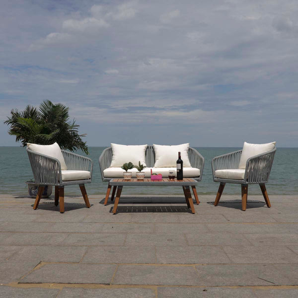 Safavieh Safavieh Ransin 4Pc Living Set - Grey Rope/ Beige Cushion/Natural Legs