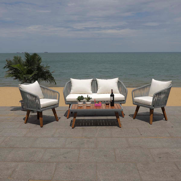 Safavieh Safavieh Ransin 4Pc Living Set - Grey Rope/ Beige Cushion/Natural Legs
