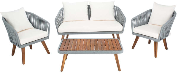 safavieh Safavieh Ransin 4Pc Living Set - Grey Rope/ Beige Cushion/Natural Legs