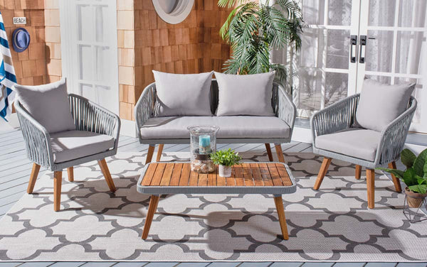 Safavieh Safavieh Ransin 4Pc Living Set - Grey Rope/ Grey Cushion/Natural Legs