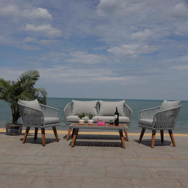 Safavieh Safavieh Ransin 4Pc Living Set - Grey Rope/ Grey Cushion/Natural Legs