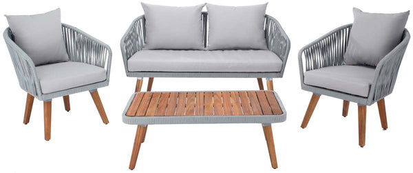 safavieh Safavieh Ransin 4Pc Living Set - Grey Rope/ Grey Cushion/Natural Legs