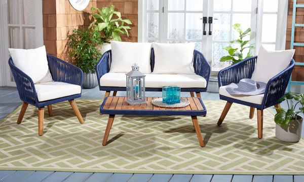 Safavieh Safavieh Ransin 4Pc Living Set - Navy/Beige/Natural Legs