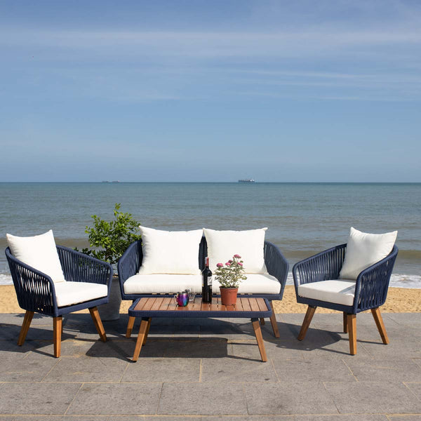 Safavieh Safavieh Ransin 4Pc Living Set - Navy/Beige/Natural Legs