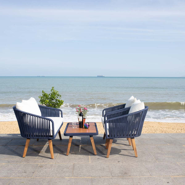Safavieh Safavieh Ransin 4Pc Living Set - Navy/Beige/Natural Legs