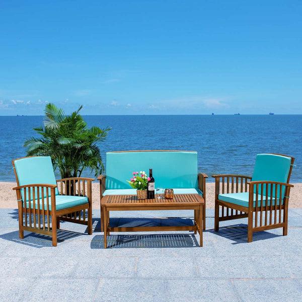 Safavieh Safavieh Rocklin 4 Piece Outdoor Set - Natural / Aqua