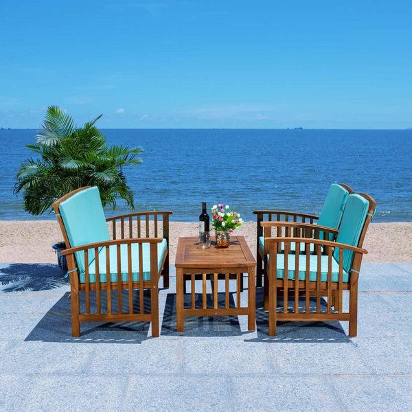 Safavieh Safavieh Rocklin 4 Piece Outdoor Set - Natural / Aqua