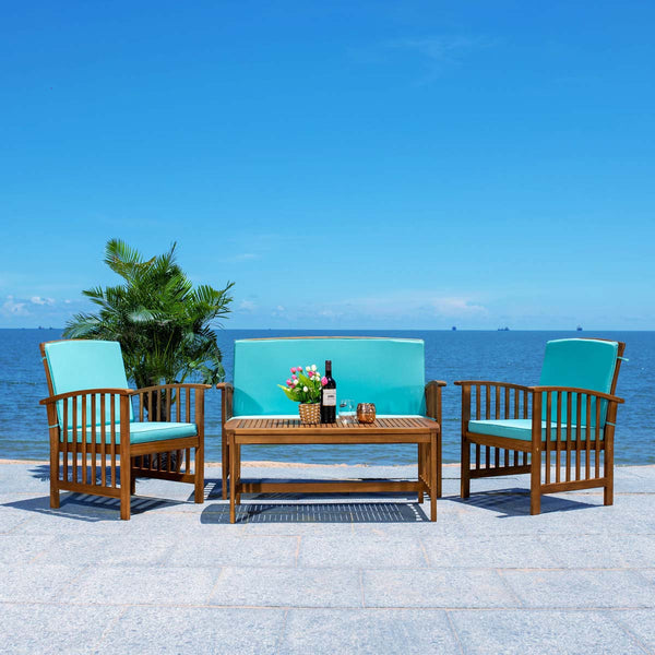 safavieh Safavieh Rocklin 4 Piece Outdoor Set - Natural / Aqua