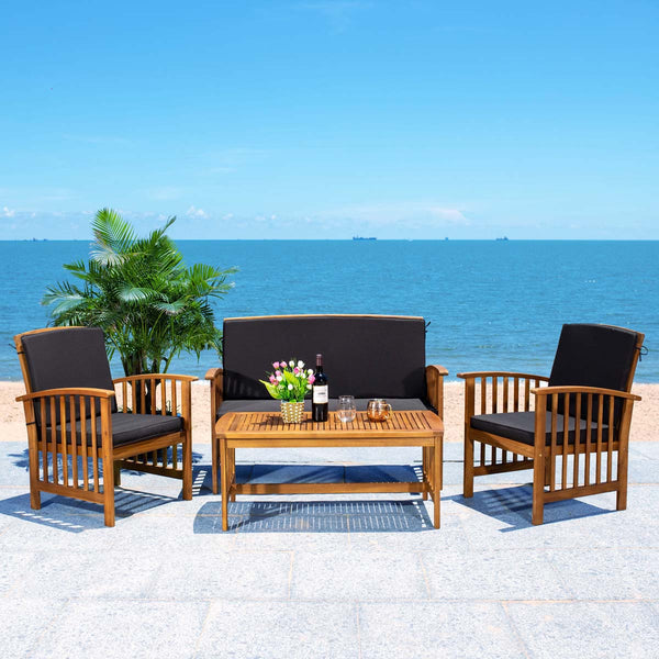 safavieh Safavieh Rocklin 4 Piece Outdoor Set - Natural / Black