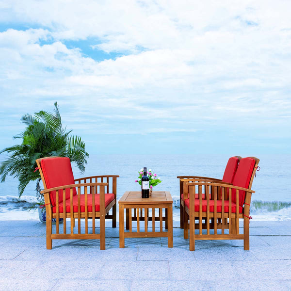 Safavieh Safavieh Rocklin 4 Piece Outdoor Set - Natural / Red