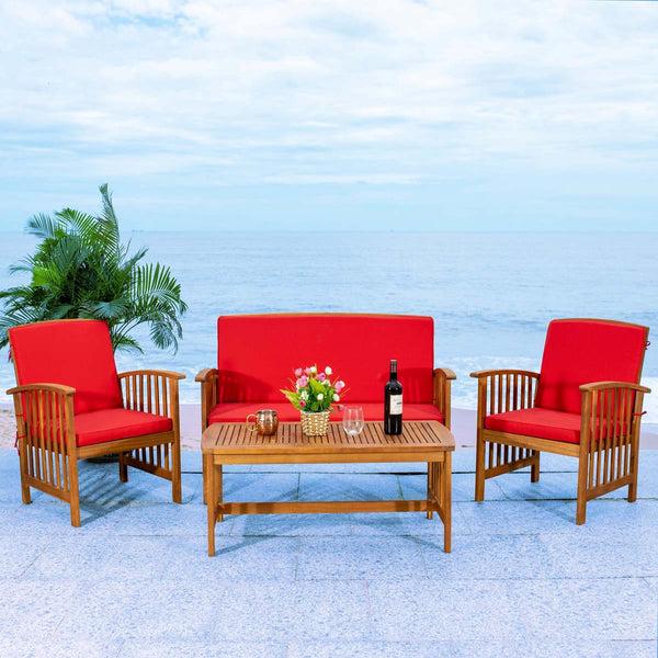 safavieh Safavieh Rocklin 4 Piece Outdoor Set - Natural / Red