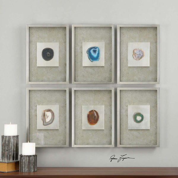 Safavieh Uttermost Agate Stone Silver Wall Art S/6