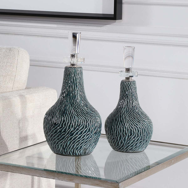 safavieh Uttermost Almera Dark Teal Bottles S/2