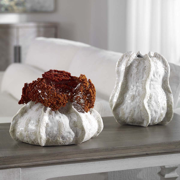 safavieh Uttermost Urchin Textured Ivory Vases S/2