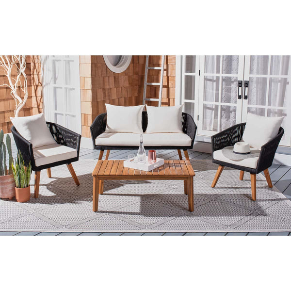 Safavieh Safavieh Velso 4 Pc Living Set - Black Rope/Beige Cushion/Natural Legs