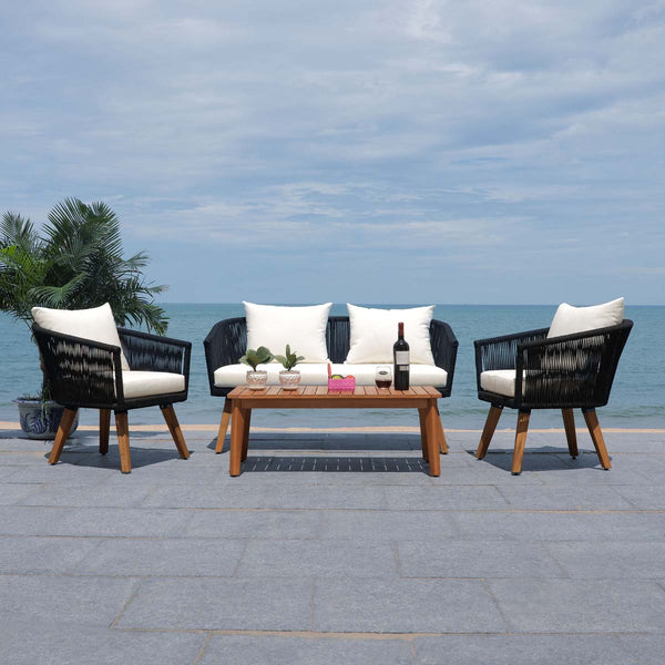 Safavieh Safavieh Velso 4 Pc Living Set - Black Rope/Beige Cushion/Natural Legs